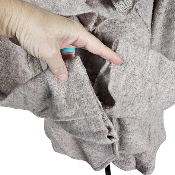 Renuar Boiled Wool Cardigan Sweater M Beige Ruffle Collar Office Minimalist - Picture 5 of 12